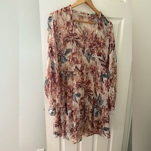 Black Tape floral chiffon balloon sleeve sheer dress small oversized